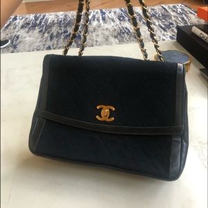 Chanel Navy Jersey Quilted Handbag